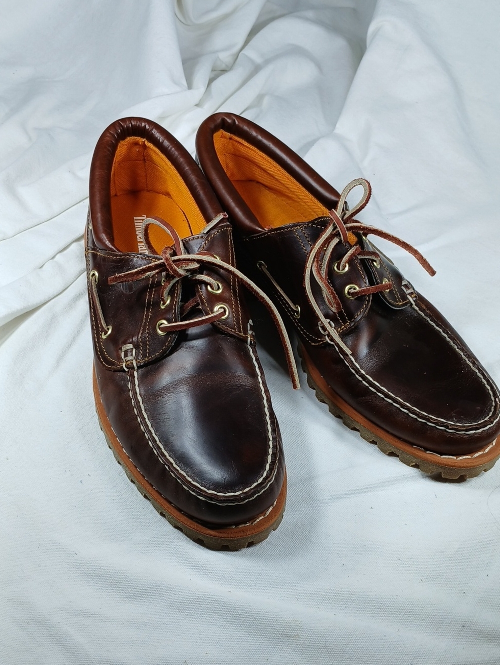 NEW Timberland Men's Dark Brown Leather Loafers with Orange Lining